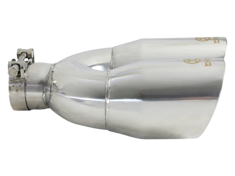 aFe Takeda 2.5in 304 Stainless Steel Clamp-on Exhaust Tip Drivers Side 2.5in Inlet 4inDual- Polished - Image 2